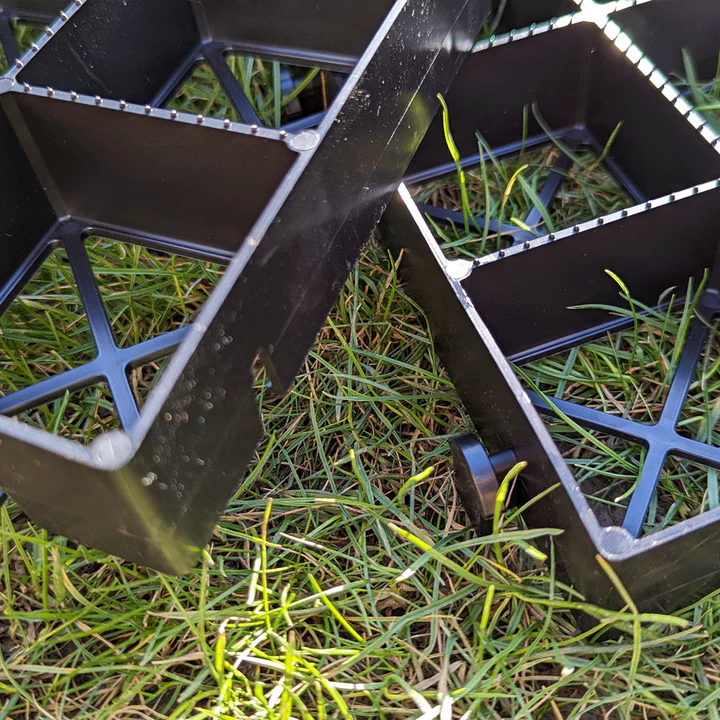 Interlocking connection ensures the grass grid system remains stable.